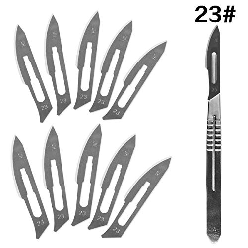 YYLE 1 Set 10 pc 23# de acero al carbono cuchillas quirúrgicas bisturí + 1pc 4# Handle Scalpel DIY herramienta de corte