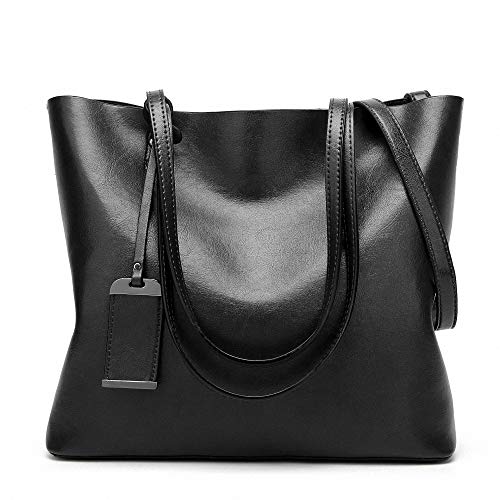 Bolsos De Hombro De Mujer Suave Cuero Bolsos Gran Capacidad Retro Vintage Tapa-Casual Totalizador De La Manija Negro