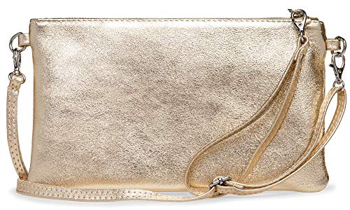 Caspar TL717 Bolso de Mano Fiesta para Mujer Clutch de Piel Metalizada, Color:champán, Talla:Talla Única