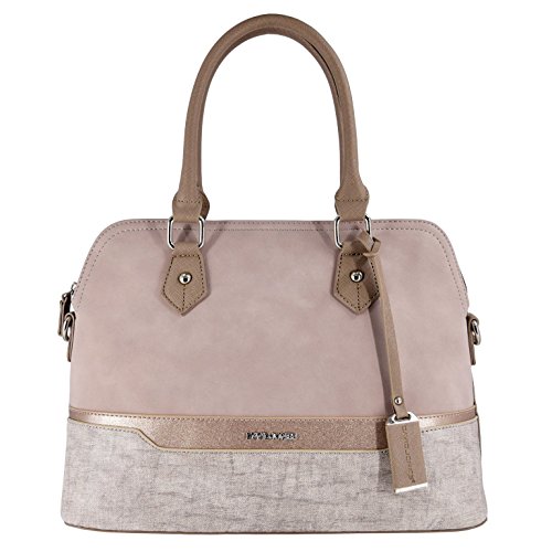 David Jones - Bolso de Mano Bugatti Mujer - Bolso Bandolera Hombro Cuero PU - Tote Mensajero Señora Multicolor Rayas PU - Shopper Mediano Bolera Piel - Satchel Moda Trabajo Diario Vida - Nude Rosa