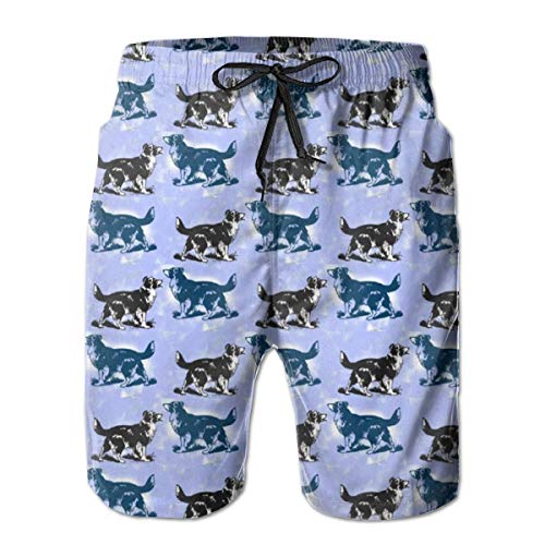 Emild Bañador para Hombre Border Collies en Azul Pantalones Cortos de Playa de Surf de Secado rápido con cordón y Bolsillos