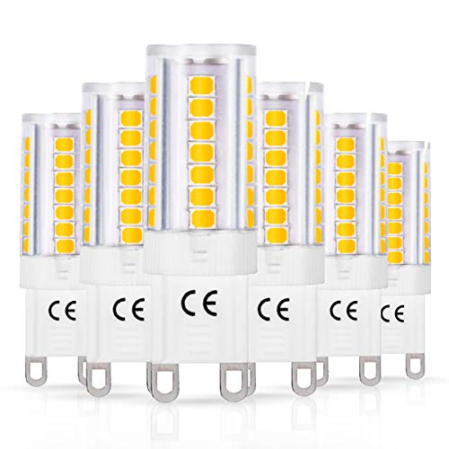 G9 Bombillas LED, LOHAS 5W Equivalentes a Lámparas Halógenas de 40W, Blanca Cálida 3000K, 400LM, Ángulo de Haz de 360°, AC 220-240V, No Regulable, Paquete de 6 Unidades