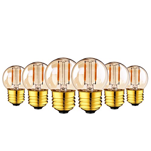 Genixgreen G40 LED filamento Mini Globe cadena exterior bombilla 1W Warm White 2200K 10W equivalente de repuesto para decoración interior y exterior E27 Edison Screw Base 6-Pack 