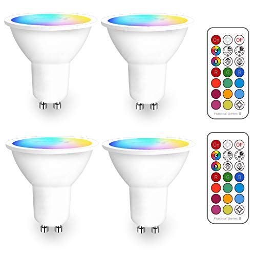 iLC Bombilla LED Foco GU10 Colores RGBW Bombillas spot Cambio de Color Regulable Blanco Cálido 2700k Casquillo - RGB 12 Colore - Control remoto Incluido - Equivalente de 40 Watt (Pack de 4)