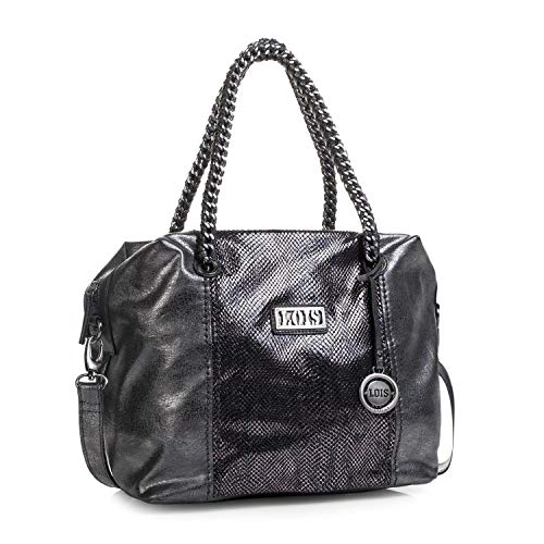 Lois - Bolso con Asas de Mujer Tamaño Mediano. Cuero PU Serpiente Efecto Metálico. Ideal para Paseo Vestir o Compras. Práctico y Cómodo. Diseño Elegante Marca y Calidad. 94547, Color Metalizado