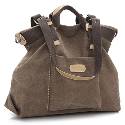 LOSMILE Bolsos de mano para mujer, Bolso de Bandolera Totes Shopper Viajar Hobo de Lona. (Cáfe)