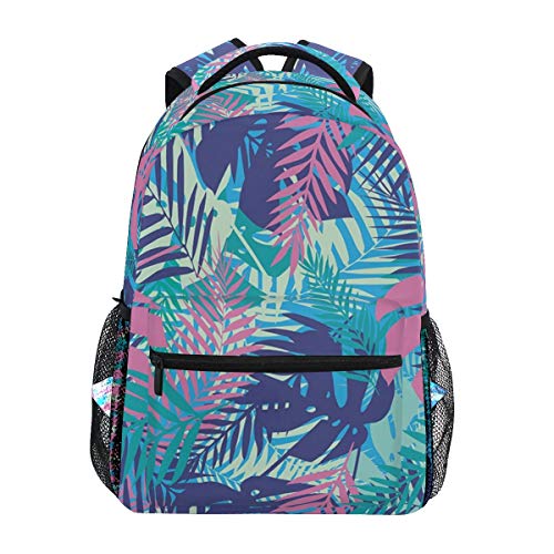 Mochila DISLONLY para Viajes Negocios Escuela Al Aire Libre Deporte Ocio Compras,Digital Neon Vivid Coloured Island Oceanic Flores Hojas