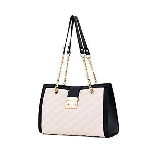 NICOLE & DORIS Mujer Acolchada Bolso del Bolso de Hombro Correa Tendencias de Cadena Bolsos de Bandolera Bolso de Mano para Mujer Negro Bolso Pequeño con Cadena,Blanco