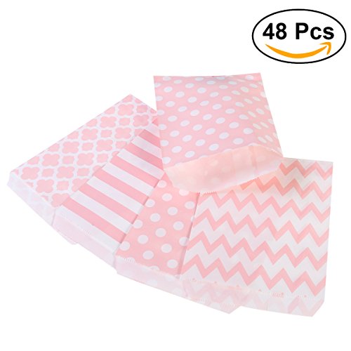 NUOLUX 48pcs bolsos rayados del regalo del papel del caramelo del lunar para el partido (color de rosa)