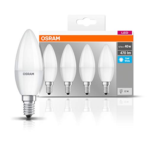 Osram 819610 Bombilla LED E14, 5 W, Blanco, 4 Unidades, vela, plástico