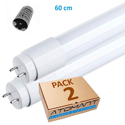 Pack 2x Tubo LED 60 cm, 9w. Color Blanco Frio (6500K). Cebador LED incluido. T8 Standard. 870 Lumenes. A++