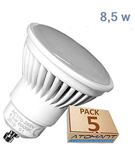 Pack 5x GU10 LED 8,5w Potentisima. Color Blanco Calido (3000K). 970 Lumenes. Unica con ángulo de 120 grados. A++