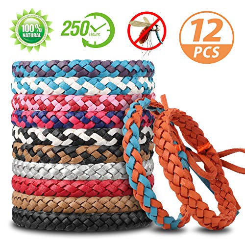 Pulseras Repelentes de Mosquitos, LEWONPO Mosquitos Pulsera Repelente Pulsera Antimosquitos, Pulseras para Interiores y Exteriores, Extractos de Plantas 100% Naturales para Biños y Adultos - 12 Piezas