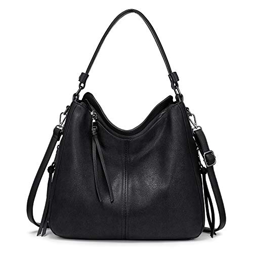 Realer Bolso Mujer Hobo Casual Bolsos Bandolera Sintetico Bolsos de Hombro Cuero PU Grande Shopper Bolsa Tote Vintage Negro