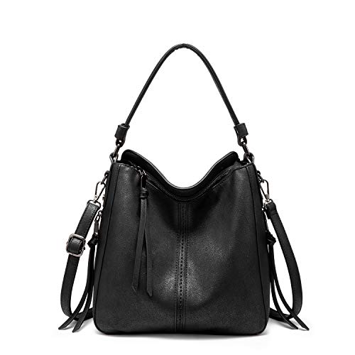 Realer Bolso Mujer Hobo Casual Bolsos Bandolera Sintetico Bolsos de Hombro Cuero PU Shopper Bolsa Tote Vintage para Trabajo, Diario Vida, Navidad y Fiesta Negro