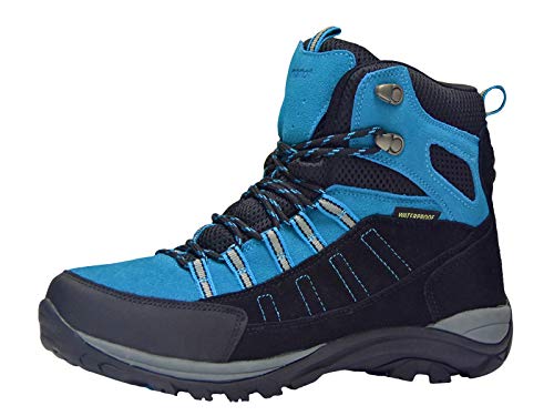 riemot Botas de Senderismo y Campo para Hombre, Zapatillas Altas de Trekking Zapatos de Montaña Escalada Aire Libre Calzado Impermeable Ligero Antideslizantes, Negro/Azul 46 EU