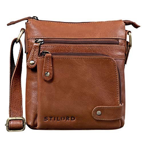 STILORD 'Cameron' Mariconera Hombre de Piel Bandolera Pequeño Bolso Mensajero Vintage Bolso Documentos DIN A5 para Tablet 8.4 Bolso Hombro de Cuero, Color:Texas - marrón