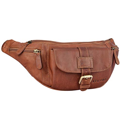 STILORD 'Sam' Riñonera de Piel Vintage Bolso de Cadera cinturón o Cintura de Hombres y Mujeres para Fiesta Festival Deporte Viaje de Cuero auténtico, Color:Cognac-marrón