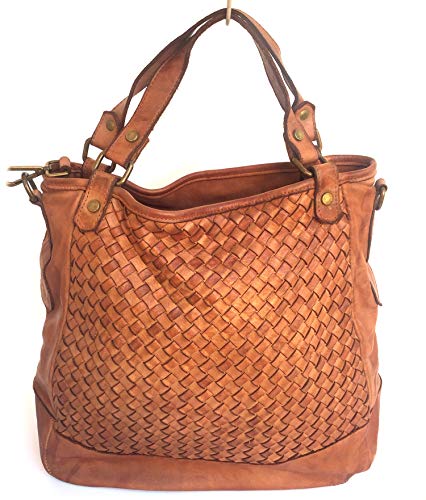 Superflybags Bolso Para Mujer de mano en piel verdadera Cuero Genuino Entrelazada vintage Modelo MURCIA -Made in Italy-