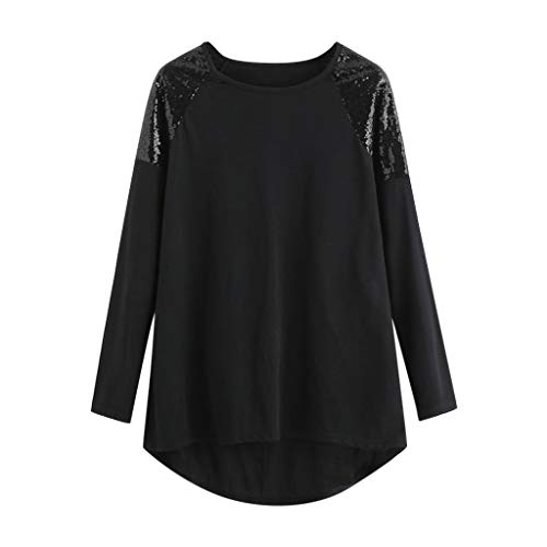 TOPKEAL Tops Costura de Lentejuelas Simétricas de Manga Larga para Mujer Blusa Patchwork de Talla Grande Negro 5XL