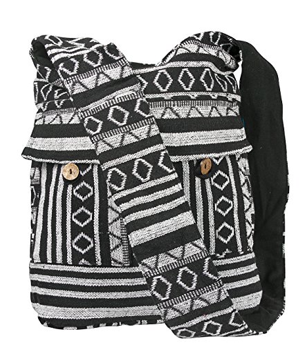 Tribe Azure Fair Trade Bolsos de hombro de algodón para mujer Medio Blanco Negro