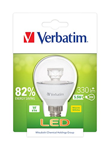 Verbatim 52605 Bombilla LED, 330 lúmenes E14, 5.5 W, Transparente, Color blanco