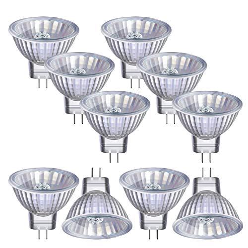 Vicloon MR11/GU4 Lámpara Halogena,10 Pack Luz Halógeno 12V 20W 35mm Diámetro,Blanco Cálido 2800K,GU4 Base,38 Grados, 300LM,Regulable Bombilla Halogena