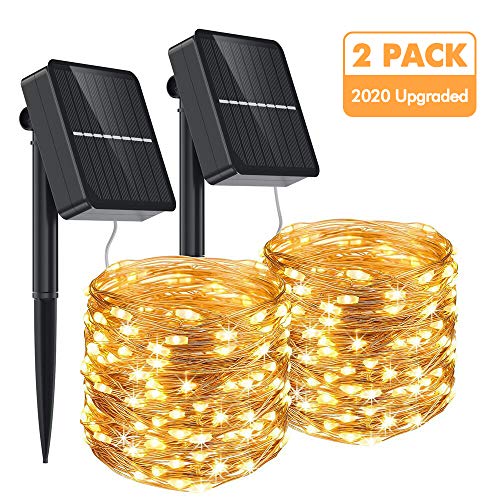 Aerb Guirnalda Luz Exterior Solar, 2 Pack Cadena de Luces 15M 150 LED, Panel Solar de 85X85mm, Impermeable Iluminación Decoración para Árbol en Jardín, Navidad, Fiesta, Patio, Celebración, Casa