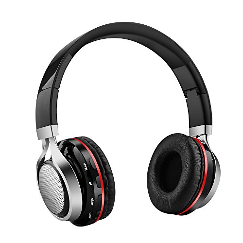 Aita BT816 Auriculares Bluetooth de Diadema Plegable, Cascos Estéreo con luz LED, radioFM, ranura para tarjeta de memoria micro SD, Micrófono para uso compatible con iPhone, PC, Mac(negro)