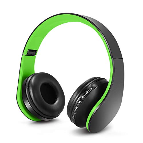 Auriculares Bluetooth para niños, Auriculares Plegable para niños con Volumen Limitado, niñas y niños, Auriculares Ajustable y Plegable con micrófono-Verde Negro