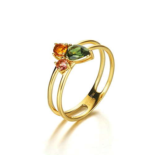 Beydodo Anillo Para Mujer Anillo 18k Real Oro Anillo Redondo Verde Amarillo Rojo Anillo Turmalina Anillo Talla 17