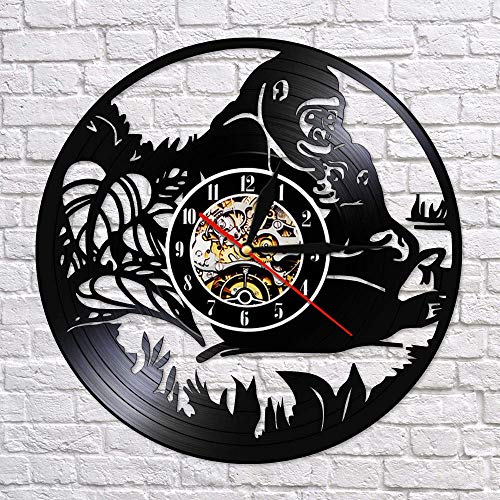 BFMBCHDJ Gorilla Animal Family Colorido Reloj de Pared con luz LED Hacer del Disco de Vinilo Sonrisa Creativa Decoración de Arte Reloj de Mono con LED 12 Pulgadas