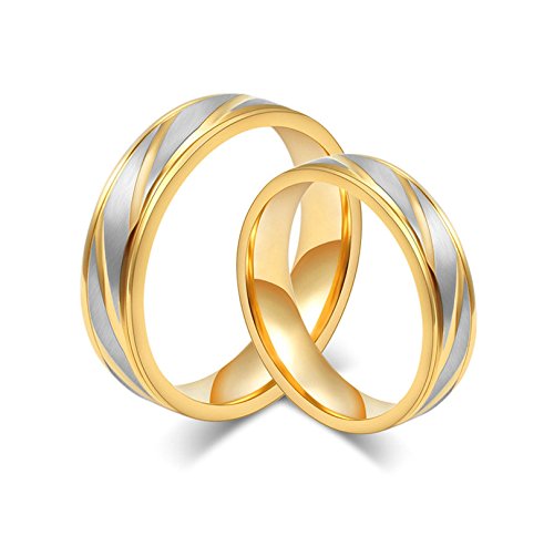 Bishilin Anillos para Parejas de Acero Inoxidable Hombre Mujer Alto Pulido Acuchillar Ronda Ancho 4/6MM  Anillo de Boda Oro para Parejas Mujeres Talla 20 & Hombres Talla 25