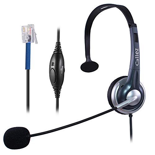 Callez Auriculares Teléfono Fijo RJ9 Mono, Control de Volumen, Micrófono con Cancelación de Ruido para Plantronics M10 M12 M22 MX10 Amplificadores o Cisco 7940 7942 Teléfonos IP de Oficina (C300C1)