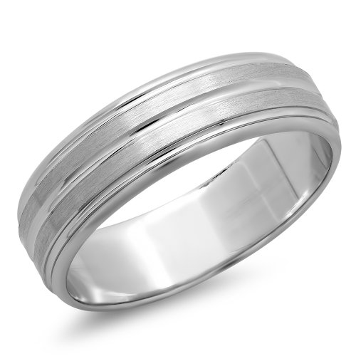 DazzlingRock Collection 14 K Oro Blanco de Hombre – Anillo de Unisex Fancy Boda Banda 6.5 mm Bordes biselados Acanalado Cepillado y Pulido Comodidad de Ajuste (Disponible en tamaños 4 A 12)