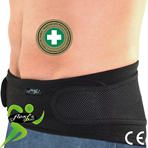 Faja Lumbar - Cinturón de Protección Lumbar UNICA – ANTI-SUDOR, HIPOALERGÉNICA (SIN NEOPRENO – SIN LATEX), respeta las píelas más delicadas. 4DflexiSPORT (NEGRO, S, 80-90cm)