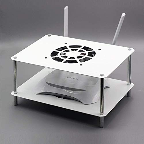 Flotante estante para los componentes de televisión, WiFi Router consola estante-TV, bastidor de equipos multimedia, con ventiladores de refrigeración enrutador radiador de calor, dos animales,Blanco