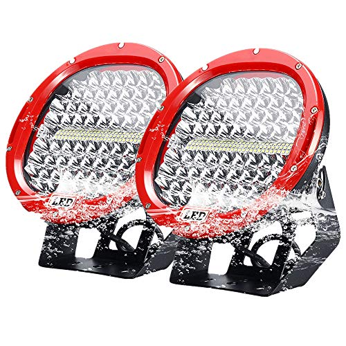 FOREVERED - 2PCS Lámpara de Trabajo 9'' 6000K 37000lm Barras LED Faros Trabajo IP68 Impermeable Faros Adicionales para Camion Off-Road Moto SUV ATV UTV Caravanas (Rojo)