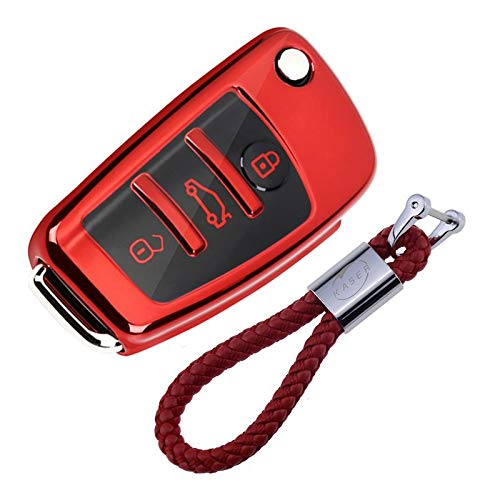 Funda de Silicona para Llave Audi – Cover Carcasa de TPU Cromo Suave para Audi A1 A2 A3 A4 A5 A7 Q1 Q3 Q5 TT Protección Llaveros Mando a Distancia (Rojo)