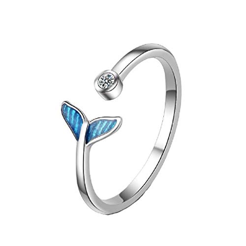 GENGGENG Anillo Sweet Blue Fishtail Design Sense of The Cold Wind Anillo Anillo Joyas con Diamantes,White,Adjustable