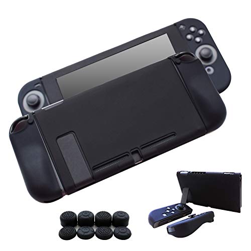 Hikfly Gel de Silicona Agarre Antideslizante Kits de Protección Carcasas Cubrir Piel para Nintendo Switch Consolas y Joy-Con Controlador Con 8pcs Gel de Silicona Empuñaduras Gorras (Negro)