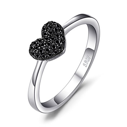 JewelryPalace Anillo dulce en forma de corazón adornado Espinela negro en Plata de ley 925 Tamaño 11