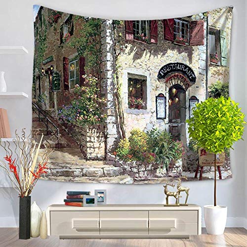 JokerDmask Tapiz Tapestry Poliéster Wall Hanging Bedsheet Decoración Sala Habitación Pintura Al Óleo De Estilo Británico Ático De Verano Paisaje 150cm * 200cm