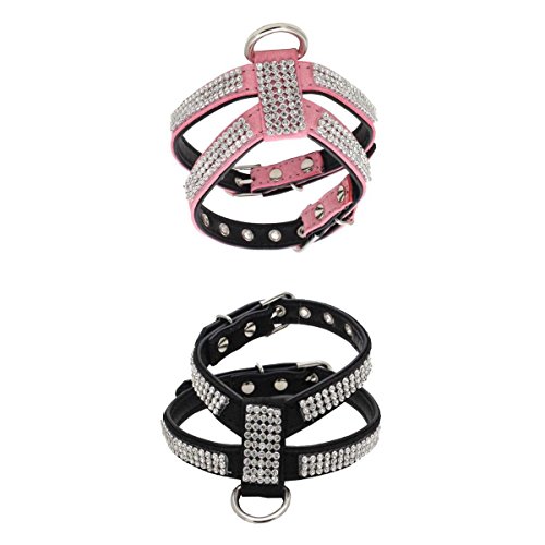 joyMerit Paquete De 2, Nuevo Collar De Cristal con Brillo De Diamantes Bling Puppy Cat Arnés para Perro Correa para El Pecho Talla S (Rosa Y Negro)