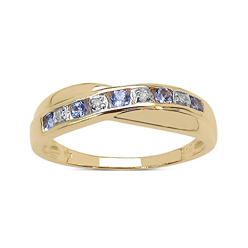 La Colección Anillo Diamante: Anillo Oro 9ct de Tanzanita y set Diamantes, Anillo de eternidad, Perfecto para Regalo, Aniversario o Compromiso Talla del anillo 9