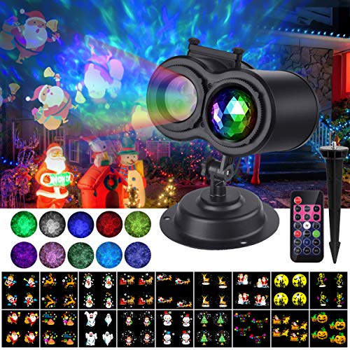 luces de proyector navidad,VIFLYKOO luz de proyección de nieve efecto Proyector de Luces Navidad luce de proyector exterior e interior con control remoto Navidad Halloween (18 diapositivas)