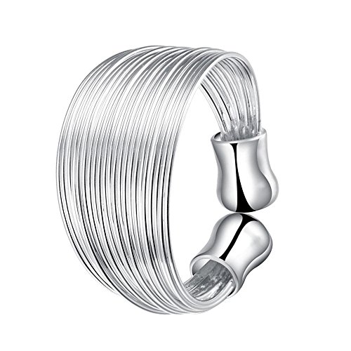 MagiDeal Anillo De Plata Ancho Abierto Multilínea Ajustable De Acero Inoxidable para Mujer Niña