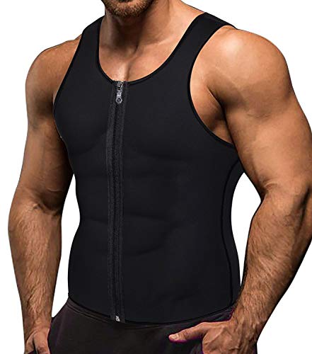 Memoryee Sauna para Hombre Sudor con Cremallera Chaleco para Perder Peso CORS¨¦ de Neopreno Caliente Entrenador en la Cintura Camisa para Adelgazar Entrenamiento/Negro/3XL