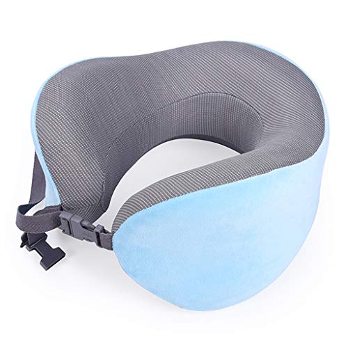 MENG Almohada de Viaje, Puede almacenar los Deportes del Viento del algodón de Memoria en Forma de U Almohada, Esponja Almohada para el Cuello, Apto para autocaravanas Aviones,Magnet Cloth Sky Blue