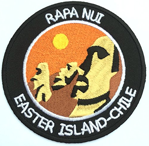 Moai Rapa Nui Parche de Isla de Pascua (9 cm) bordado hierro/coser en insignia Chile Trek Applique Emblema Souvenir